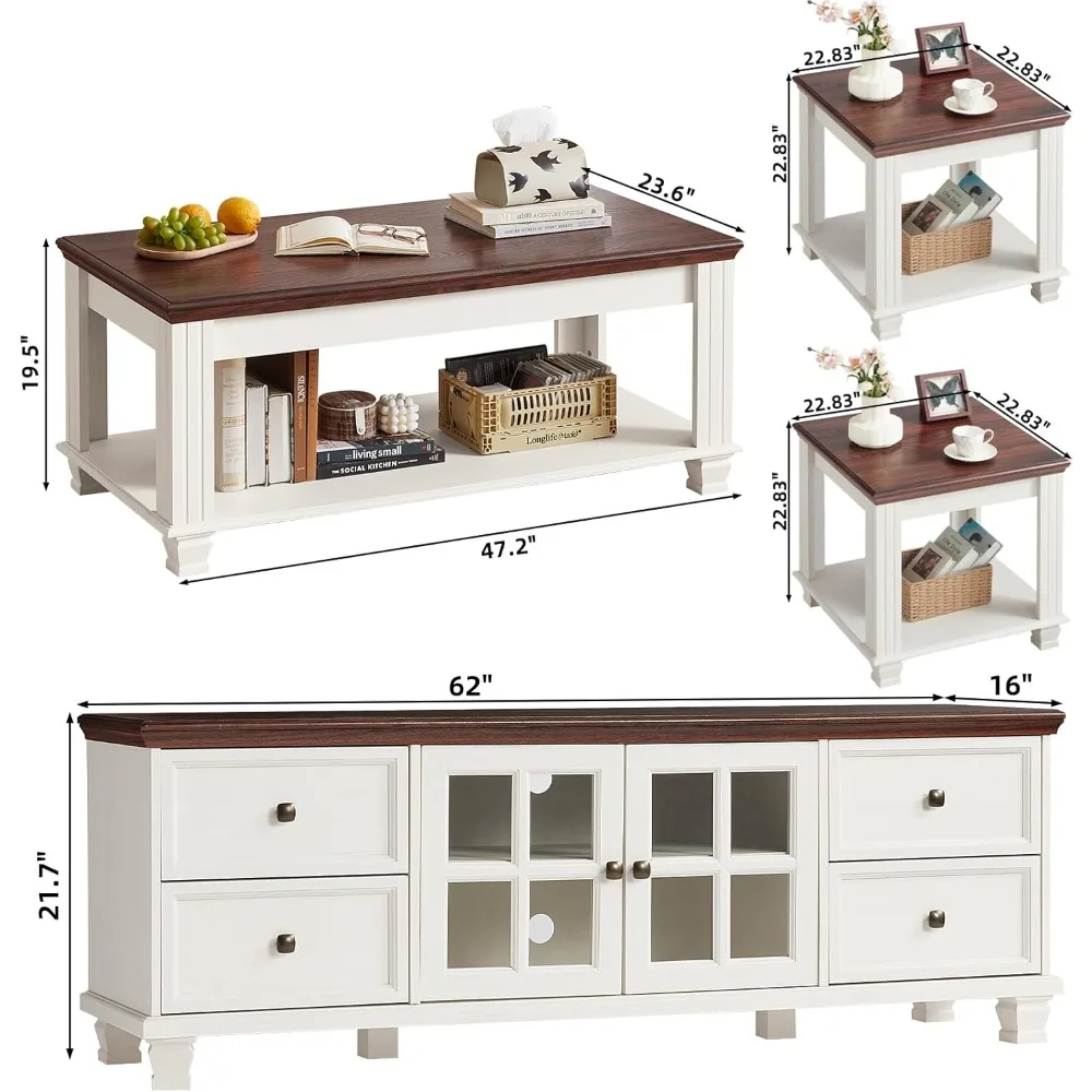 4-Piece Farmhouse Living Room Table Set 3