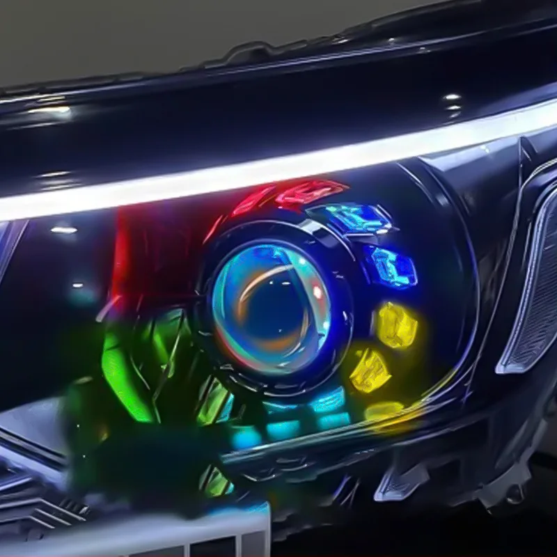 Car Modified Headlights Rgb Two-Color App Control Angel Eye Spiral Vortex Colorful Motorcycle Headlight Modification Accessories