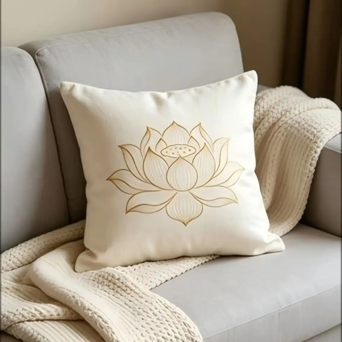 Buddhist Lotus Print Throw Pillow Cover Zen Meditation Art Decorative Cushion Case for Living Room Bedroom Spiritual Home Decor