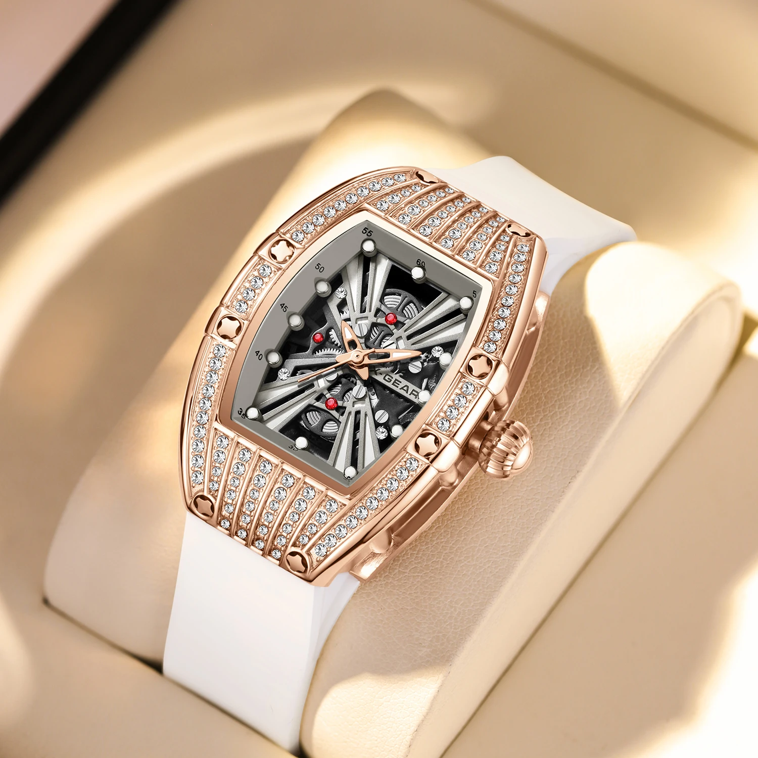 

Elegant White Diamond Ladies Wristwatch Luxury Waterproof Luminous Rubber Band