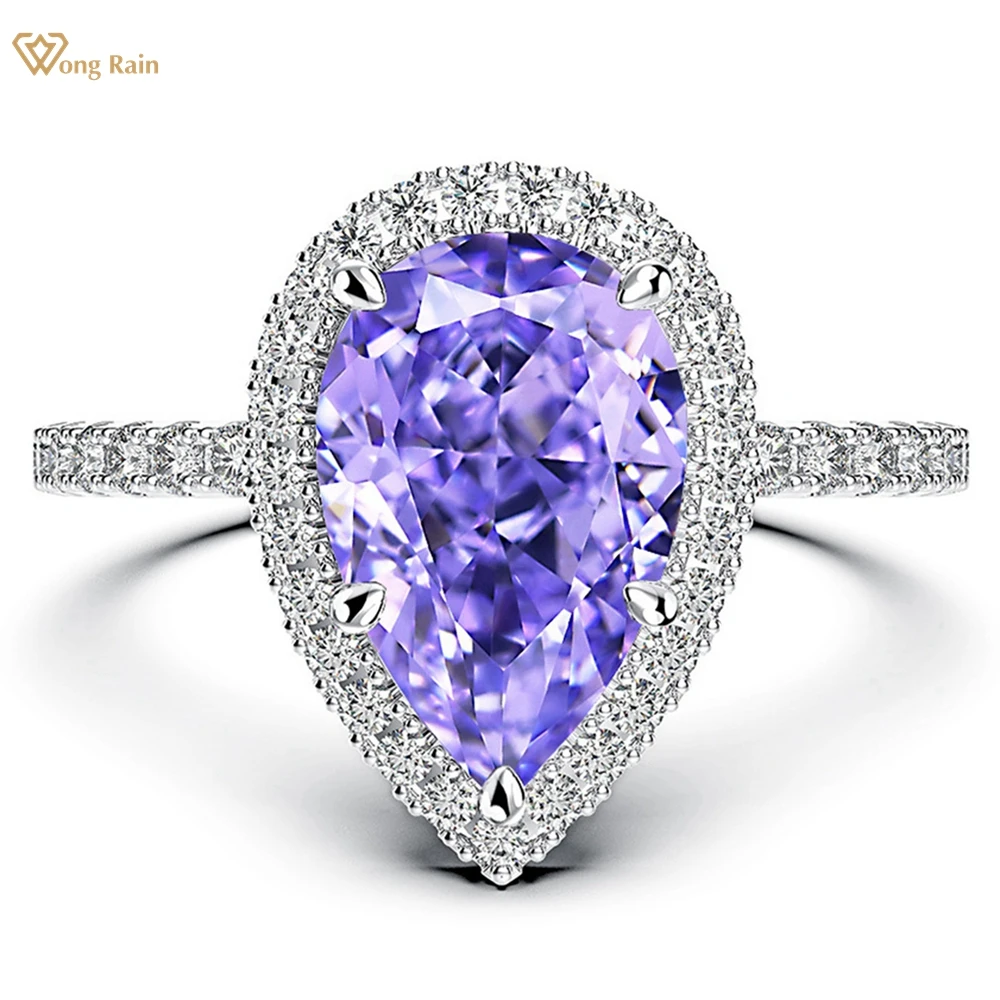 

Wong Rain 100% 925 Sterling Silver Pear Cut 7*10MM Lab Amethyst Citrine Sapphire Gemstone Ring For Women Engagement Fine Jewelry