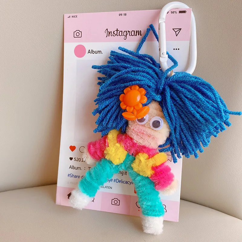 

Cute Colorful Hair Girls Doll Keychain For Car Keys Creative Handmaking Doll For Bag Pendant Cartoon Girls Doll Pendant Gifts