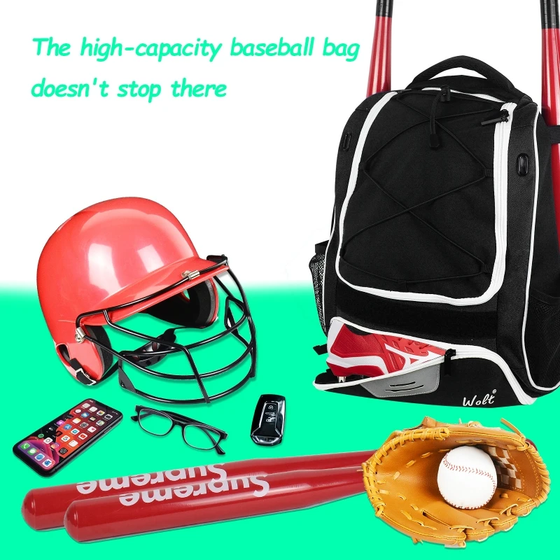 Baseball Softball Backpack with Shoes Compartment Outdoor Softball Bat Bag for Youth Adult Large Capacity Sports Shoulder Bag