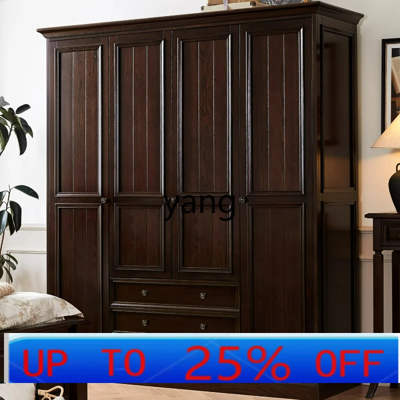 LTT American all-solid wood wardrobe household bedroom floor-to-ceiling four-door five-door wardrobe storage