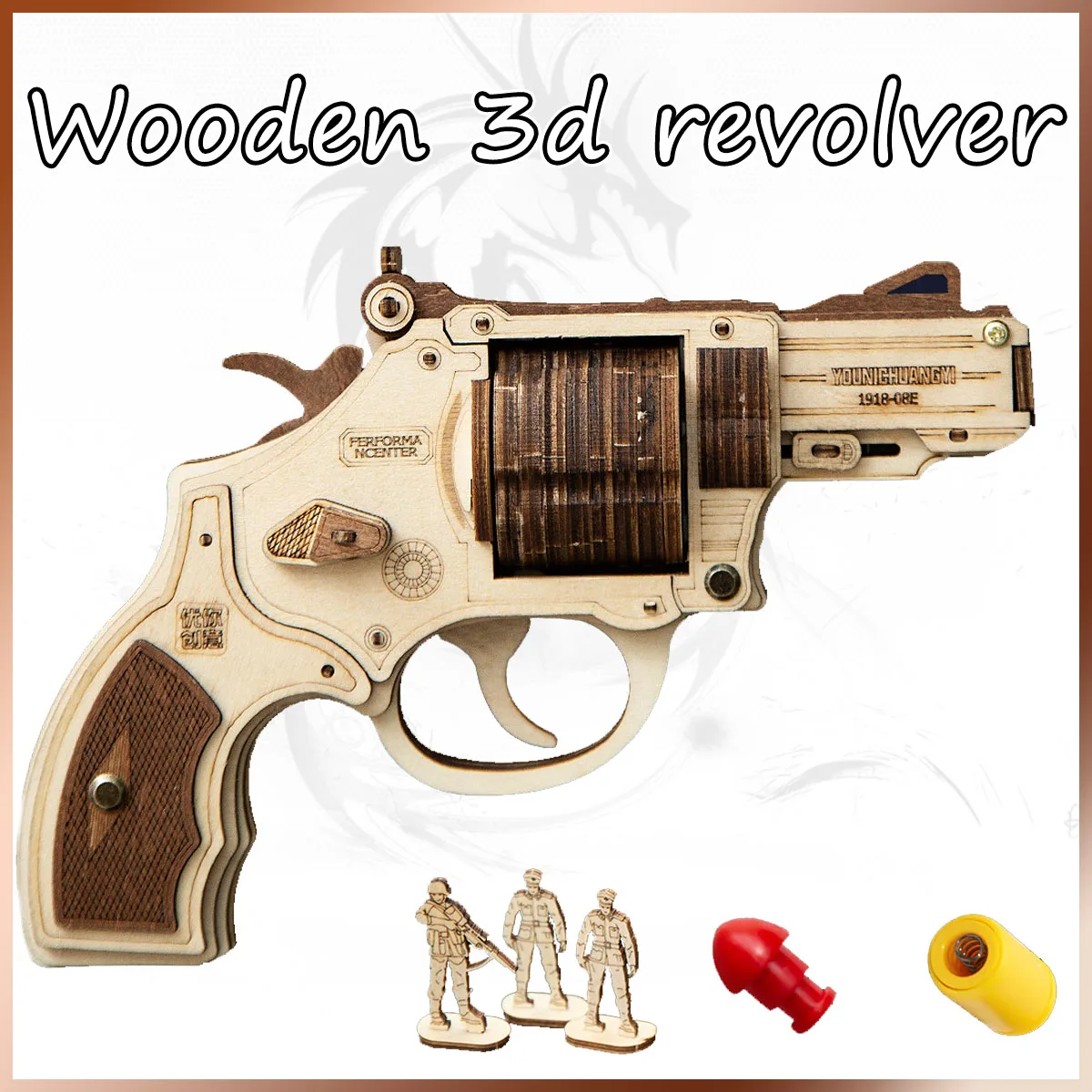 

3DRevolver Wooden Puzzle toy Mortise and tenon joint structure High quality plastic bullet Revolver Model Unique Gift handicraft