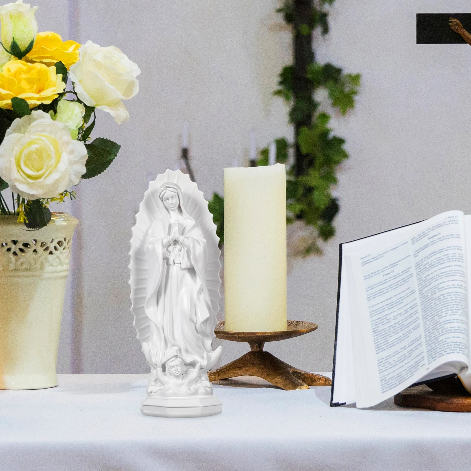 تمثال مريم الكاثوليكية مصنوع من مادة الراتنج للديكور الداخلي ورف الكتب المكتبي وخالق الجو الديني السلمي #5