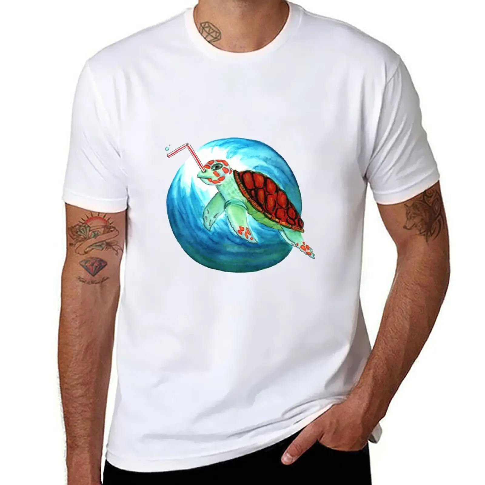 sea turtle bubble straw pollution T-Shirt luxury t-shirt boys whites Louboutins mens champion t shirts