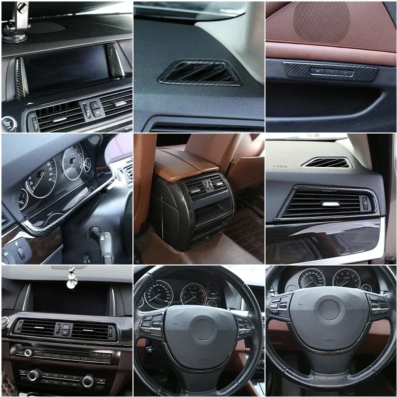 For BMW 5 Series F10 2011-2017 Accessory Carbon Fiber Interior Dashboard Console Gear Shift Panel Decoration Cover Trim Stickers
