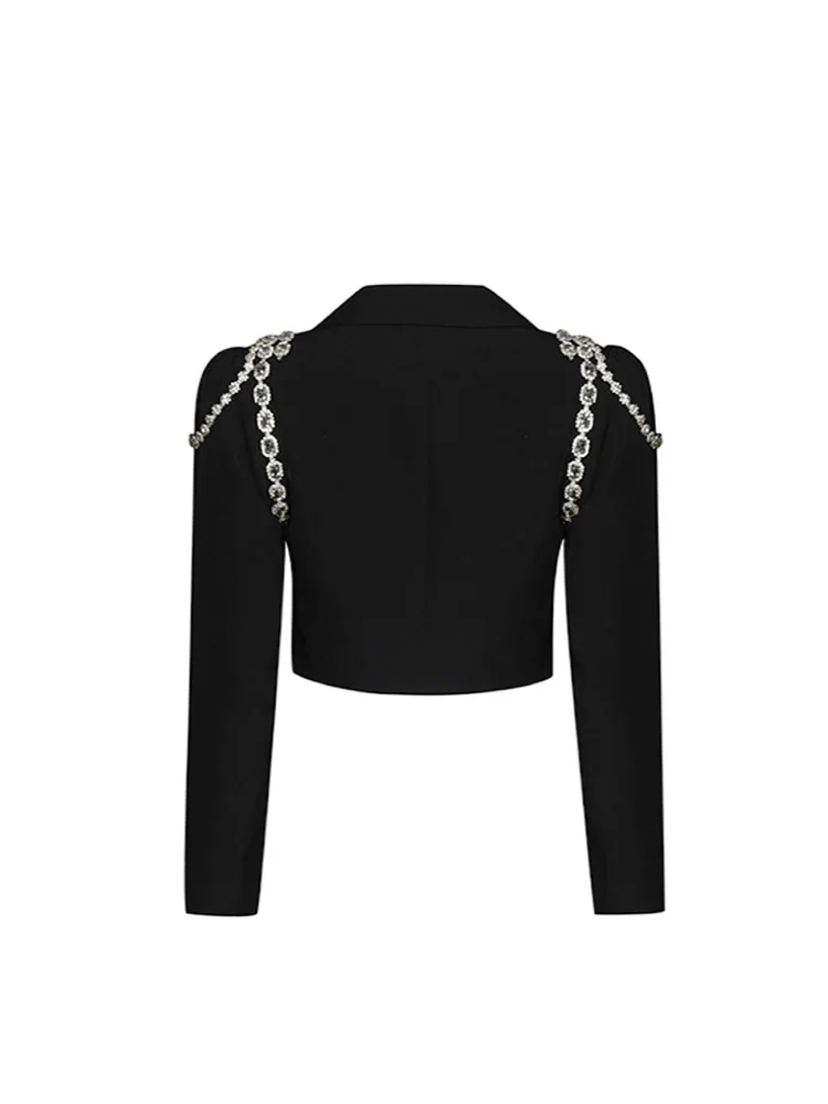 2023 Spring Autumn Elegant Ol Women Chain Short Blazer Harajuku Punk Chains Cropped Jacket Casual Long Sleeve Super Short Coat