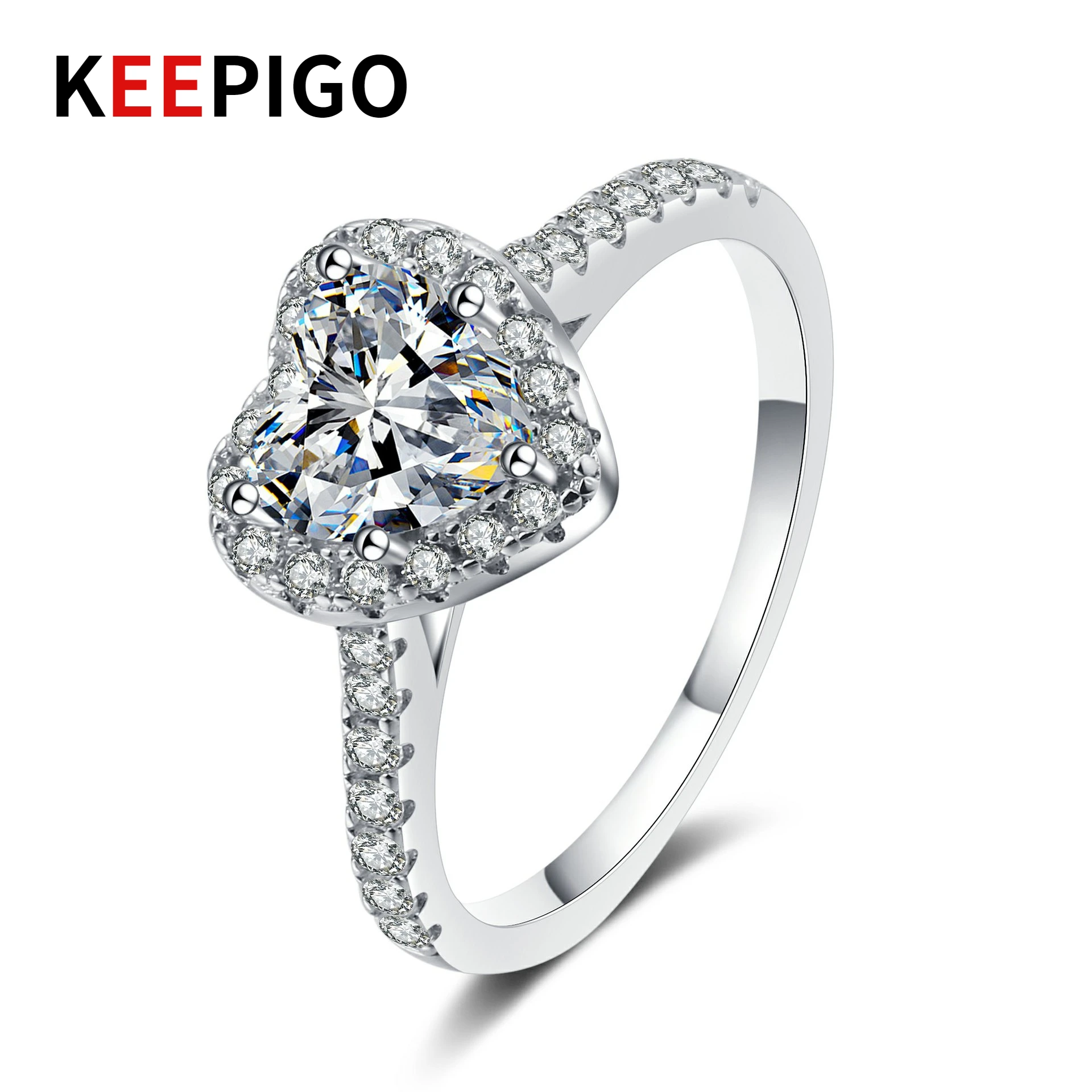 

KEEPIGO S925 Sterling Silver 1ct Moissanite Love-Shape Rings For Women Sparkling Luxury Fine Jewelry RA083