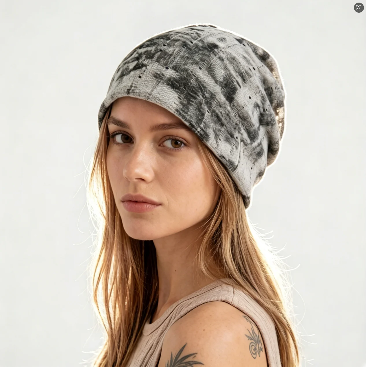 Y2K Retro Tie-Dye-Beanie-Mütze für Männer und Frauen, Distressed Holes Mesh Bonnet Cap, dehnbar, atmungsaktiv, leicht, weich, Kopfbedeckung