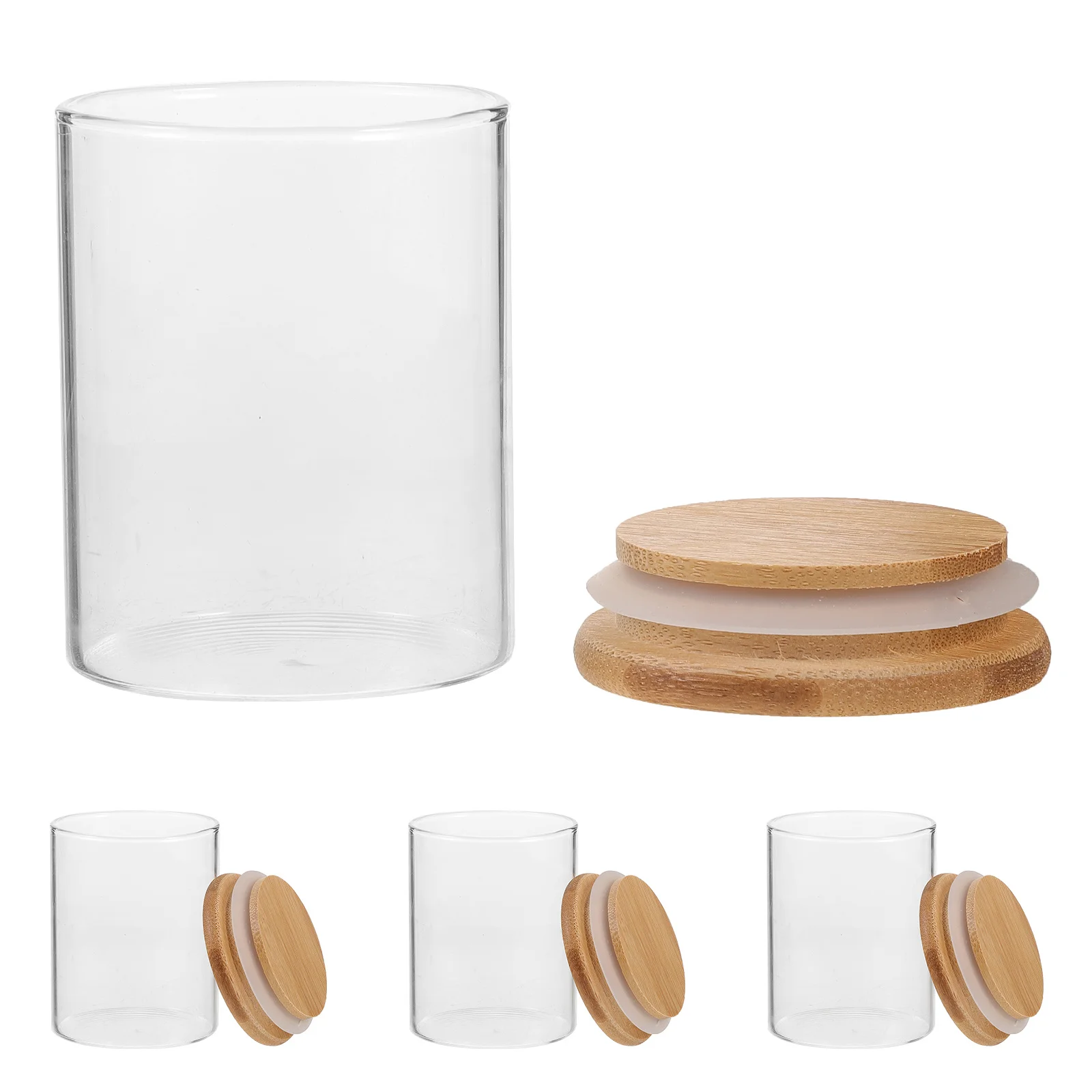 

4Pcs Glass Canisters Bamboo Lid Portable Storage Jars Bathroom Kitchen Organizer Cotton Swabs Container Glass Bathroom Jars