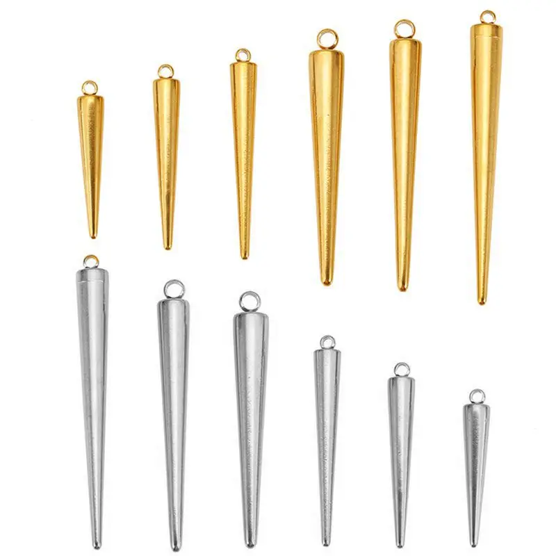 5-10pcs 11-50mm Stainless Steel Long Cone Charms Bullet Spike Beads Pendant for Women Man Hoop Earring Necklace Jewelry Making