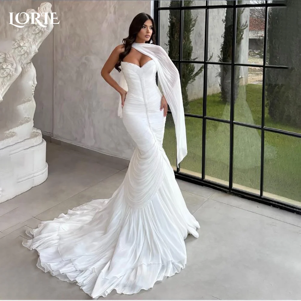 LORIE Plooien Zeemeermin Trouwjurken Arabië Bal Sweetheart Parels Bruidsjurk Prinses Bruid Jurk Aangepaste Eenvoudige Jurk