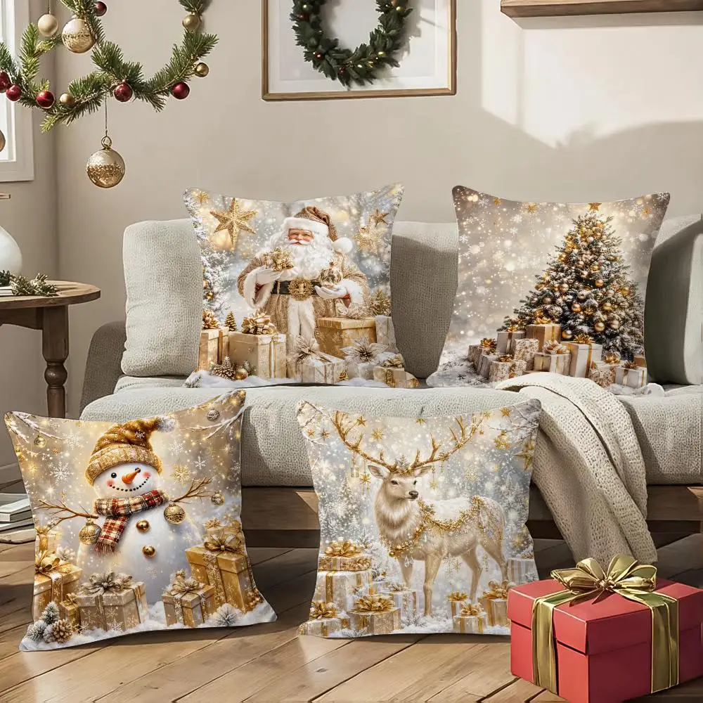 Champagne Winter Enchantment Cushion Cover 1/4Pcs Soft Plush Cushion Case Throw Pillowcase Cozy Home Sofa Bed Living Room Decor