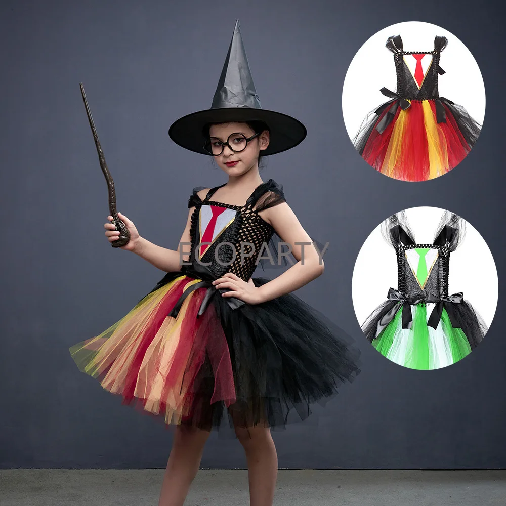 

Children book week witch wizard Cosplay costume children girl party costume dress halloween costume disfraz witch hat wand party