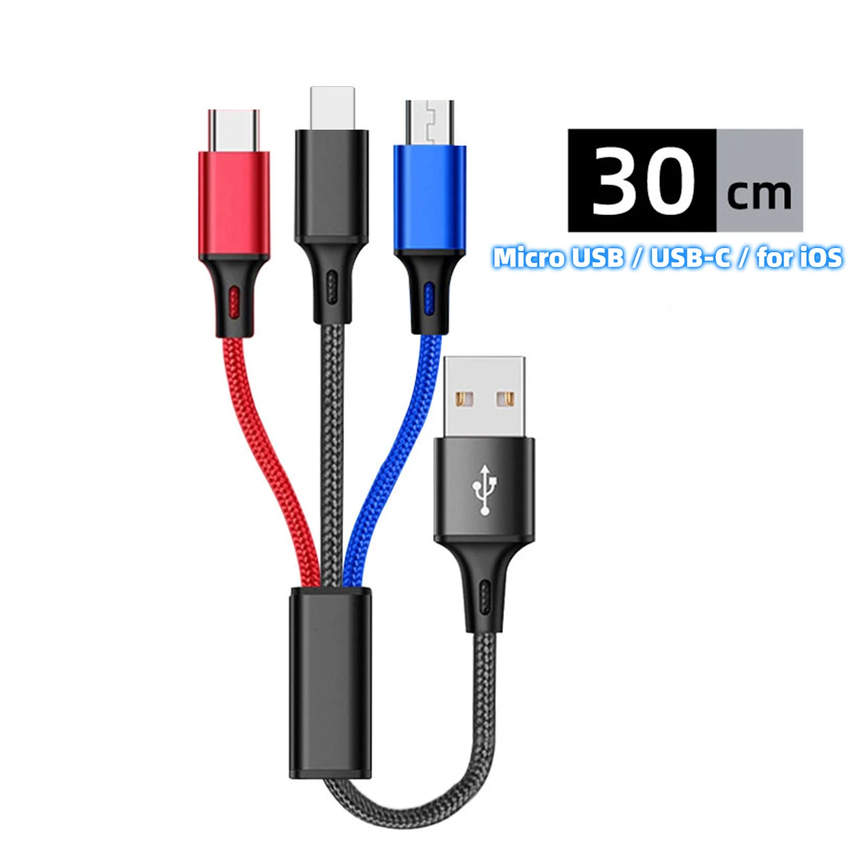 3 In 1 USB Cable Short Micro USB Type C Cable For iPhone 13 12 11 Samsung Xiaomi Mobile Phone Charger Cable Mini Wire