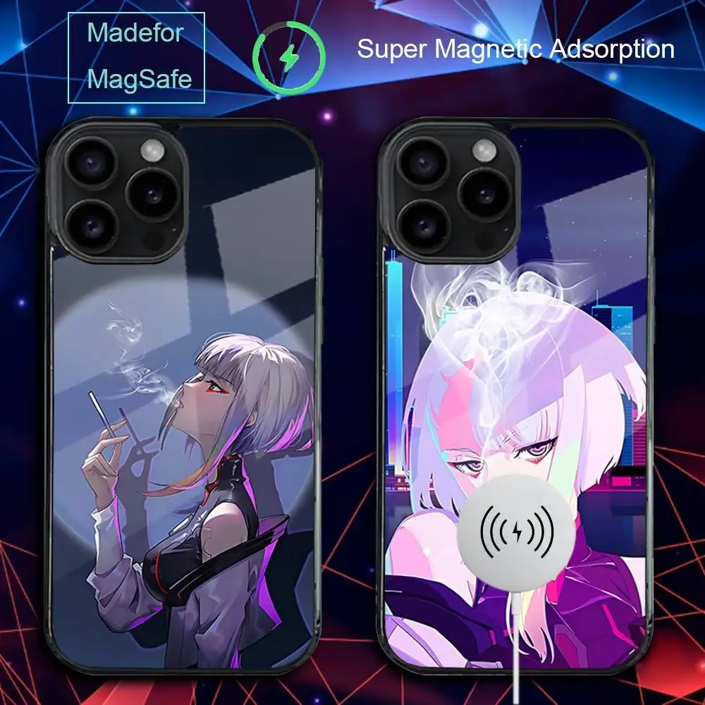 حافظة هاتف L-Lucy Game C-Cyberpunk لهاتف iPhone 17,16,15,14,13,12,11,Pro,Max,Plus,Mini,SE4,E شحن لاسلكي Magsafe مغناطيسي