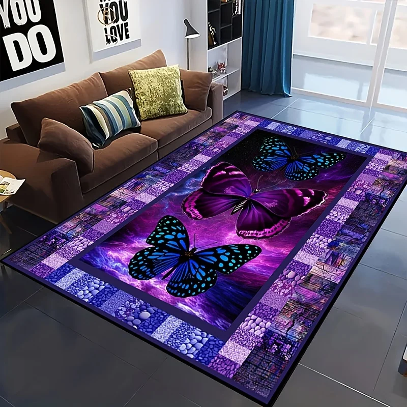 1pc Deep Purple Butterfly/Area Rugs/Wood Grain Stone Butterfly/Indoor Printed Non-Slip Carpet/Suitable for Kitchen Living Room