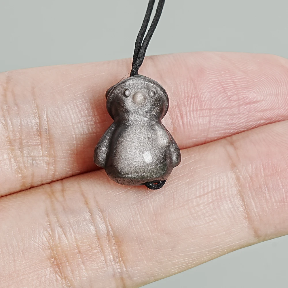 

5Pcs Silver Obsidian Snowman Pendant 17x12MM Silver Black Semi Precious Stone Christmas Charms for DIY Necklace Jewelry Making