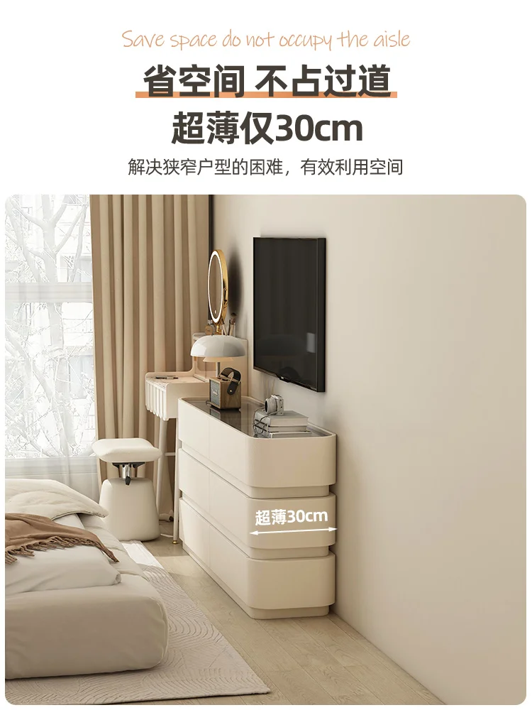 

Glass Ultra-Thin Ultra-Narrow 30cm Master Bedroom Bed Front Cabinet Dressing Table Integrated White