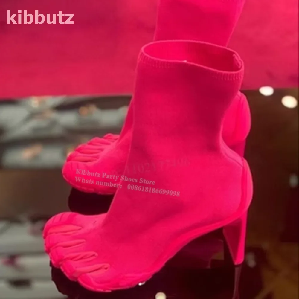 Five Fingers Ankle Boots Split Toe Square Heel Weave Solid Red Slip-On Novelty Fashion Runway Show Sexy Women Shoes 2023 Newest