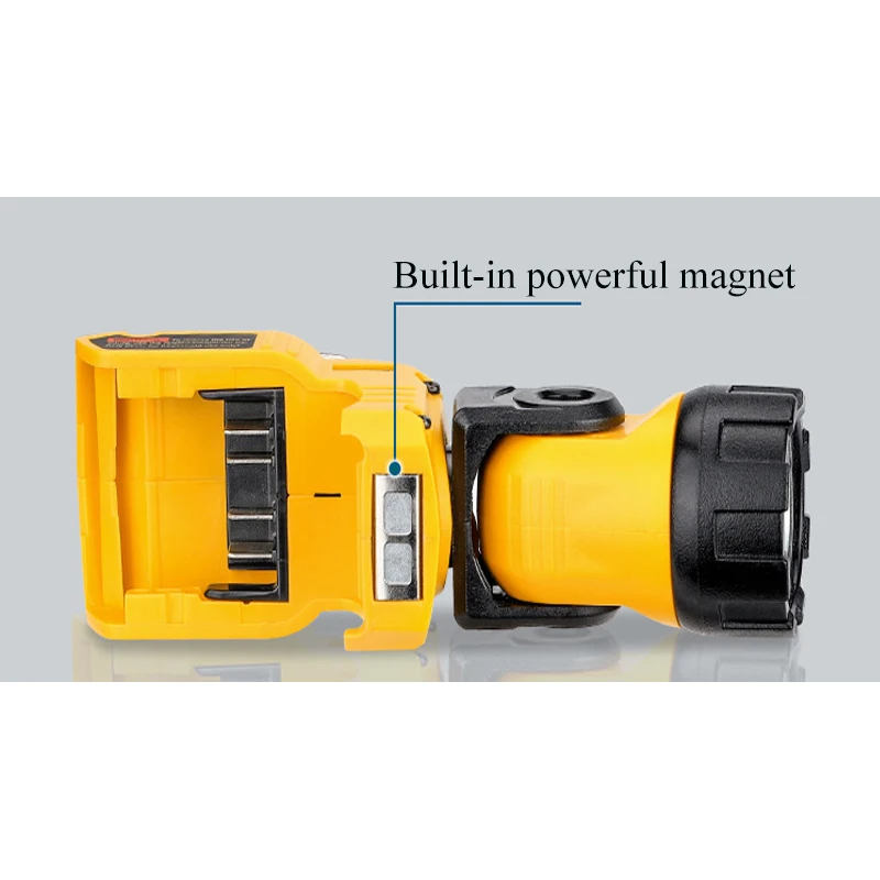 Obrotowe światło zewnętrzne 12V 3W Latarka robocza do akumulatorów Dewalt 10.8V-12V Flat Push Li-Ion z portami wyjściowymi USB i DC — zdjęcie produktu 4