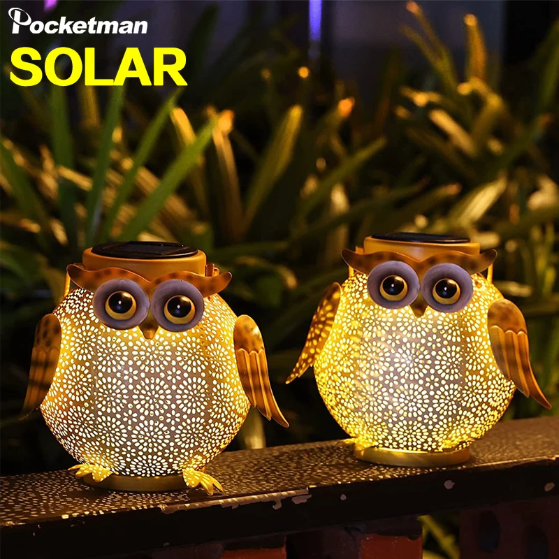 

Solar Projector Lamp Outdoor Hanging Landscape Lamp Owl Branch Lantern Waterproof Iron Camping Lamp Garden Decoration Warm Lamp