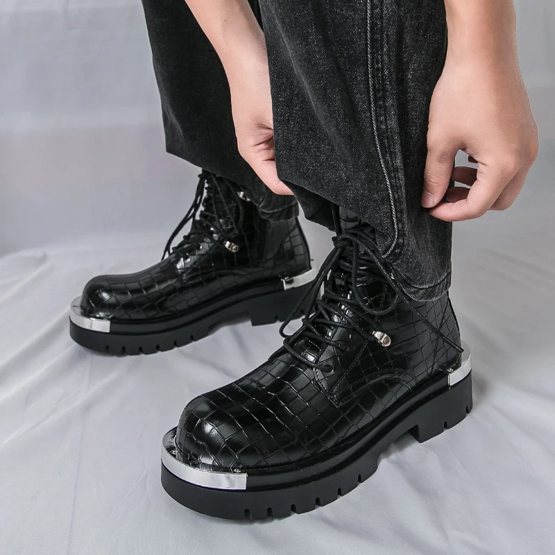 British Style Men Casual Leather Cowboy Boots Business Dress Shoes Lace Up High-top Ankle Boots Classi Male Winter Desert Boots