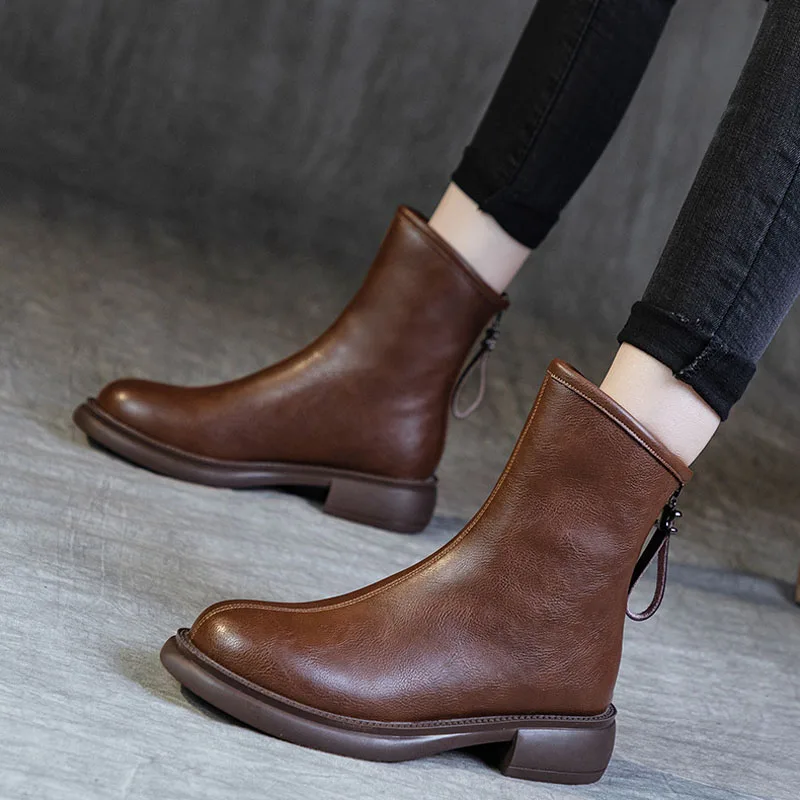 Frauen Stiefeletten Echt leder Britischer Stil Kurze Stiefel Frauen Retro Rücken Reiß verschluss Low Heels Western Cowboys tiefel Frauen wsh4971