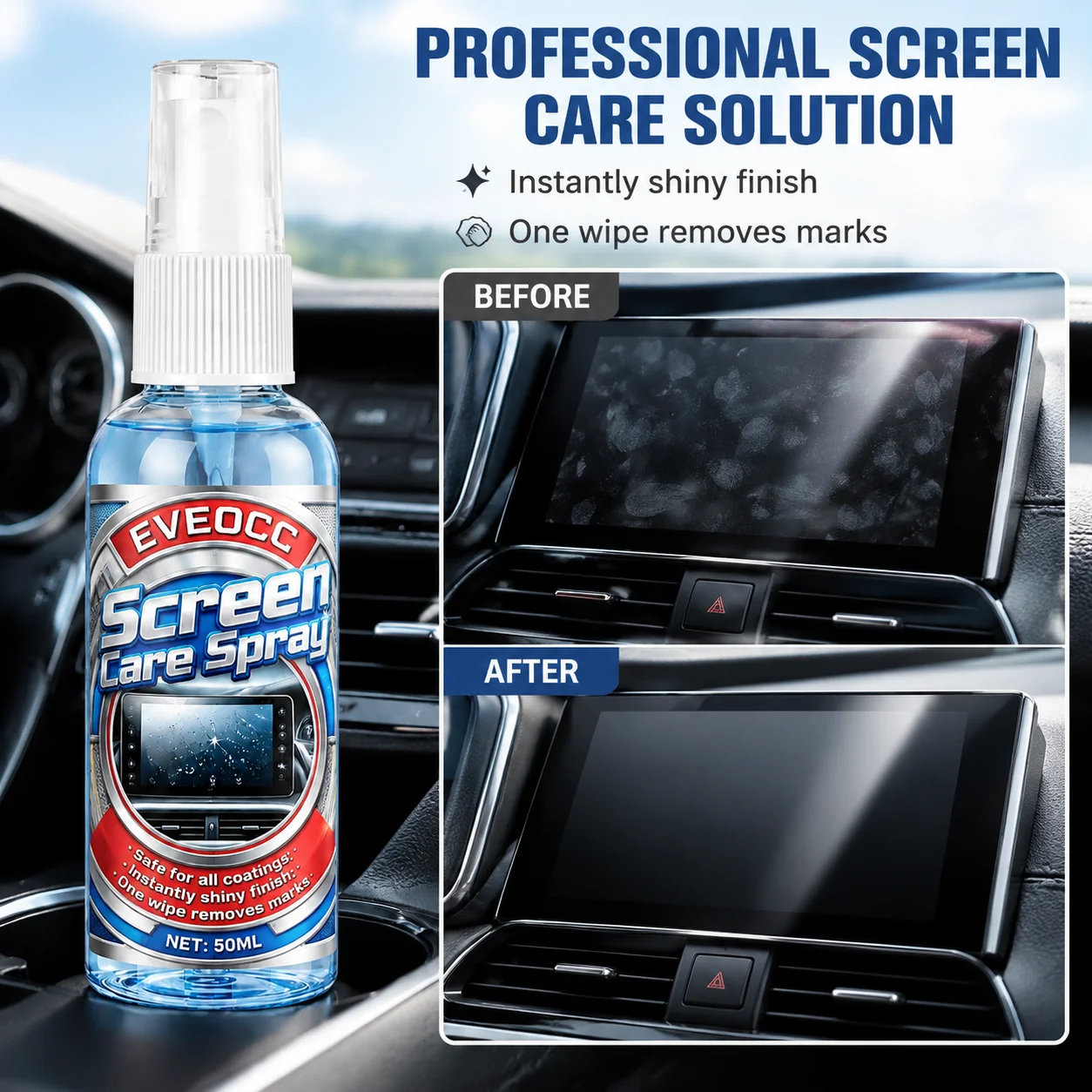 EVEOCC Multi-Purpose Screen Care Spray, One Wipe Removes Marks Anti-Smudge Cleaner for Electronic Device Screens