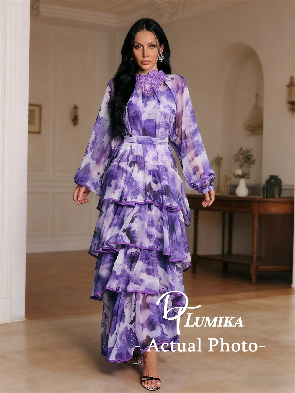 DTLumika - فستان ماكسي مطبوع عليه زهور للنساء، رقبة مطرزة متدرجة على شكل حرف A فساتين رسمية طويلة لقضاء العطلات على الشاطئ