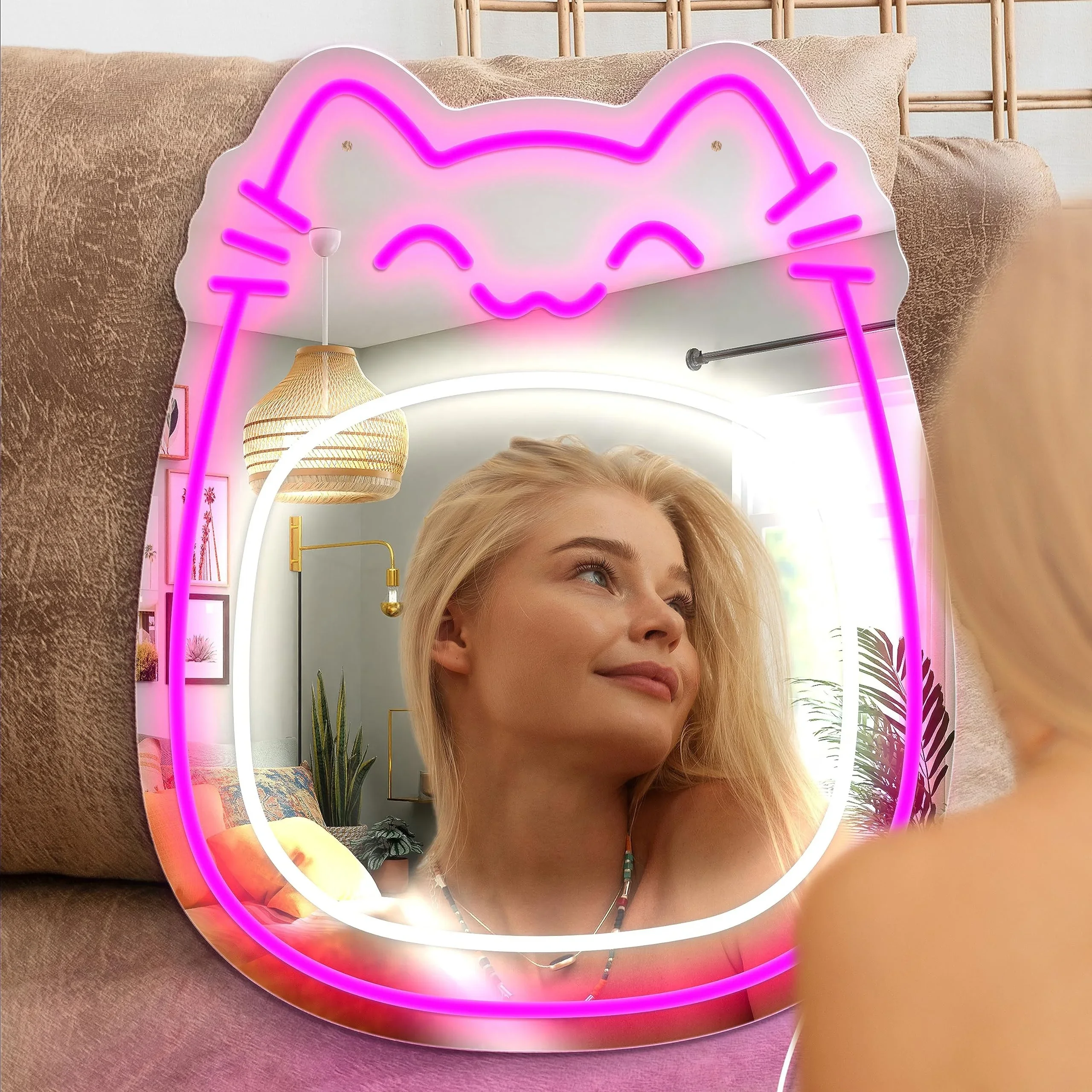 

Cat Mirror Neon for Decor USB-powered LED Mirror Neon for Bedroom Beauty Salon Makeup Table Decor Girl Room Decor Gifts