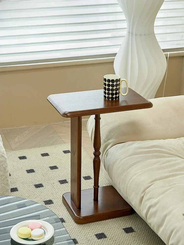 Retro solid wood coffee table home living room designer sofa side balcony light luxury storage small table