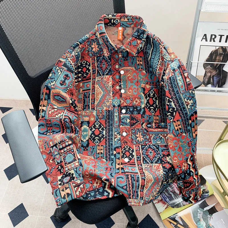 

New Chinese Sle Ethnic Retro Casual Jaet Men's Oversize Design Sense Small ence Turn-down Collar Large Size Jaet
