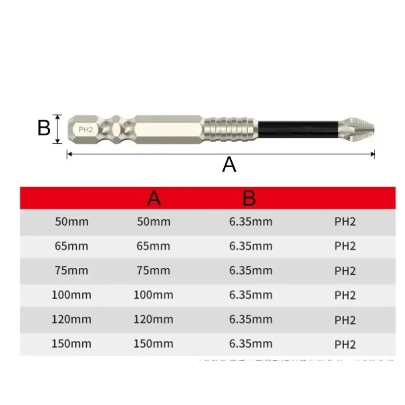 Magnetic Screwdriver Bit Alloy Steel Anti-Slip Long Drill Bits 1/4 Shank PH2 Head Screwdriver Bit Hand Tools 25-150mm