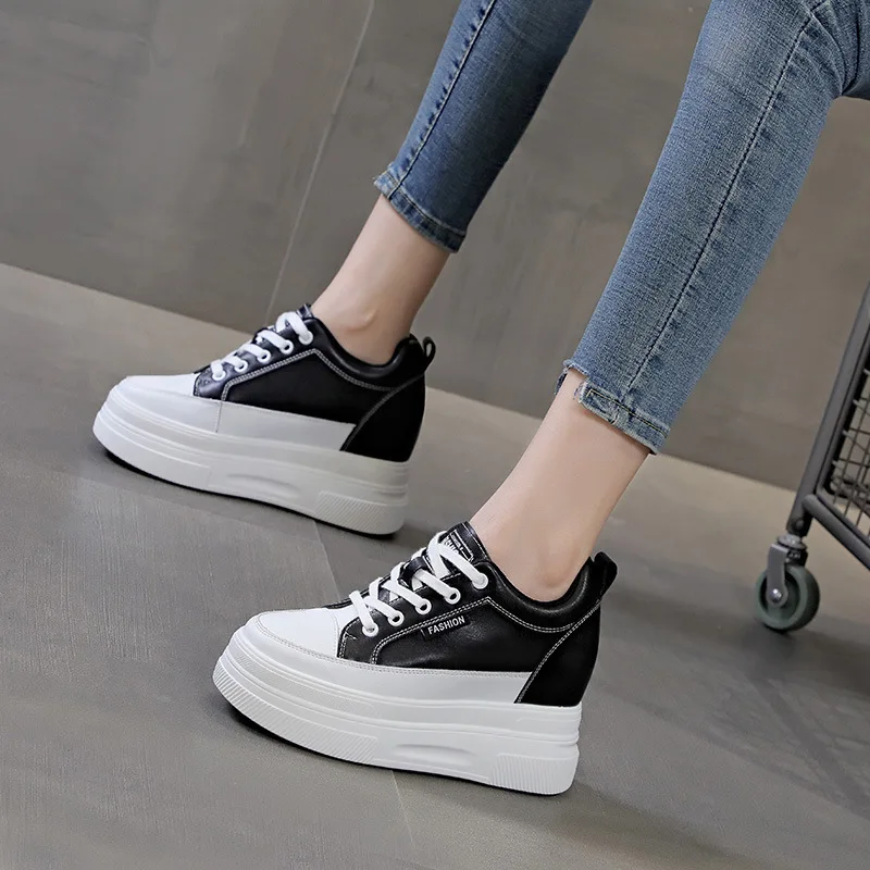 Women's 10CM Elevator Wedge White Shoes Fleece Lined Thick Platform Sole Hidden Heel Casual Fashion  Daily Walking Sneakers