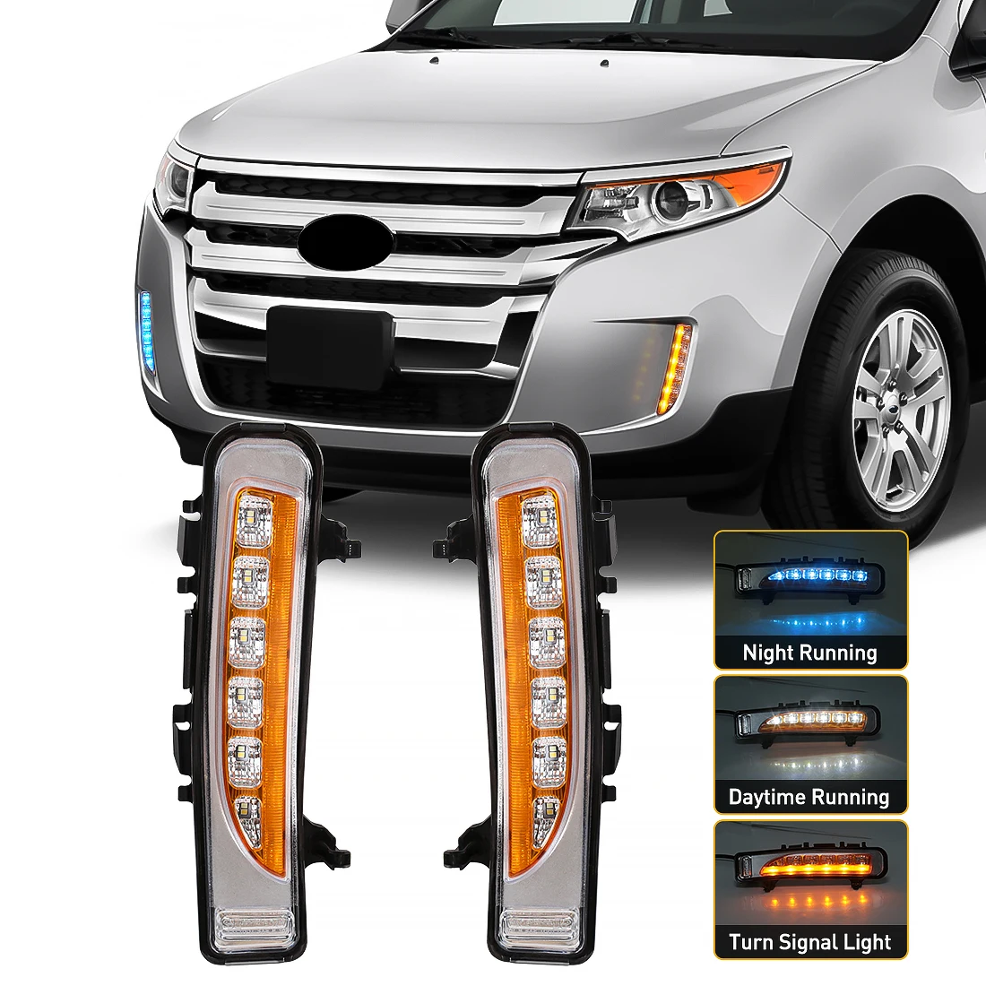 

Car LED Daytime Running Light DRL For Ford Edge 2009 2010 2011 2012 2013 2014 Dynamic Turn Signal White Yellow Blue Fog Lamp 12V