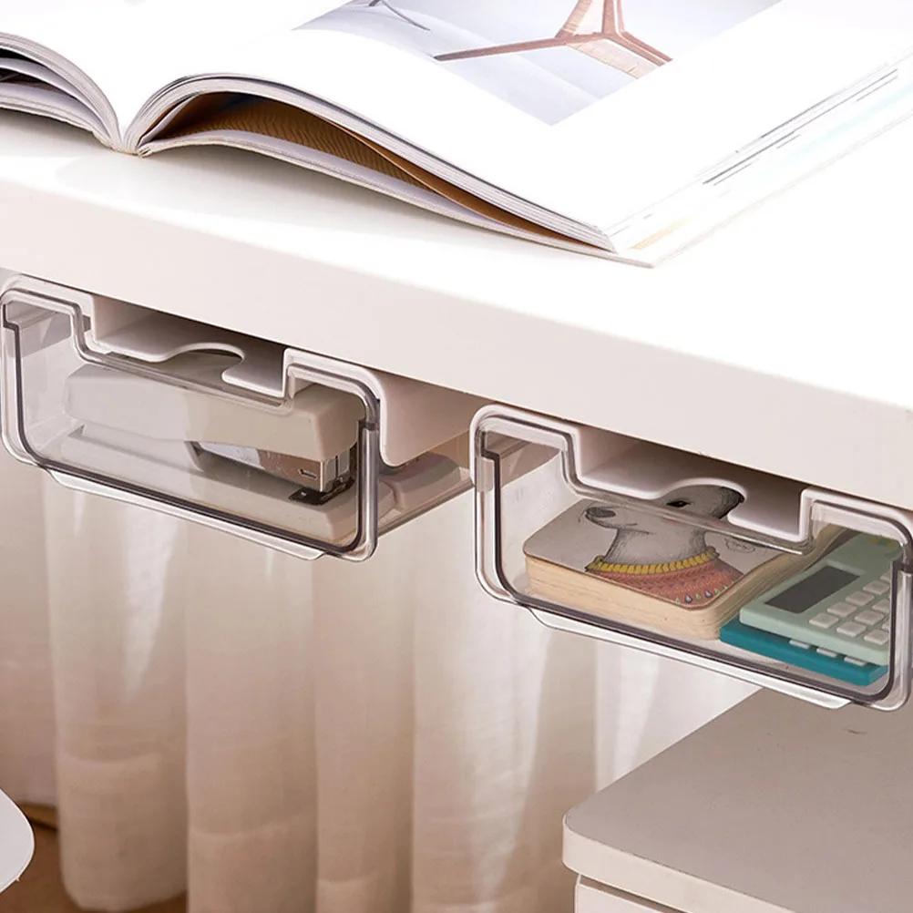 

2 Pcs Drawer Storage Box Hidden Desk Organizer Stationery Drawers under Office Bin Pp Desktop