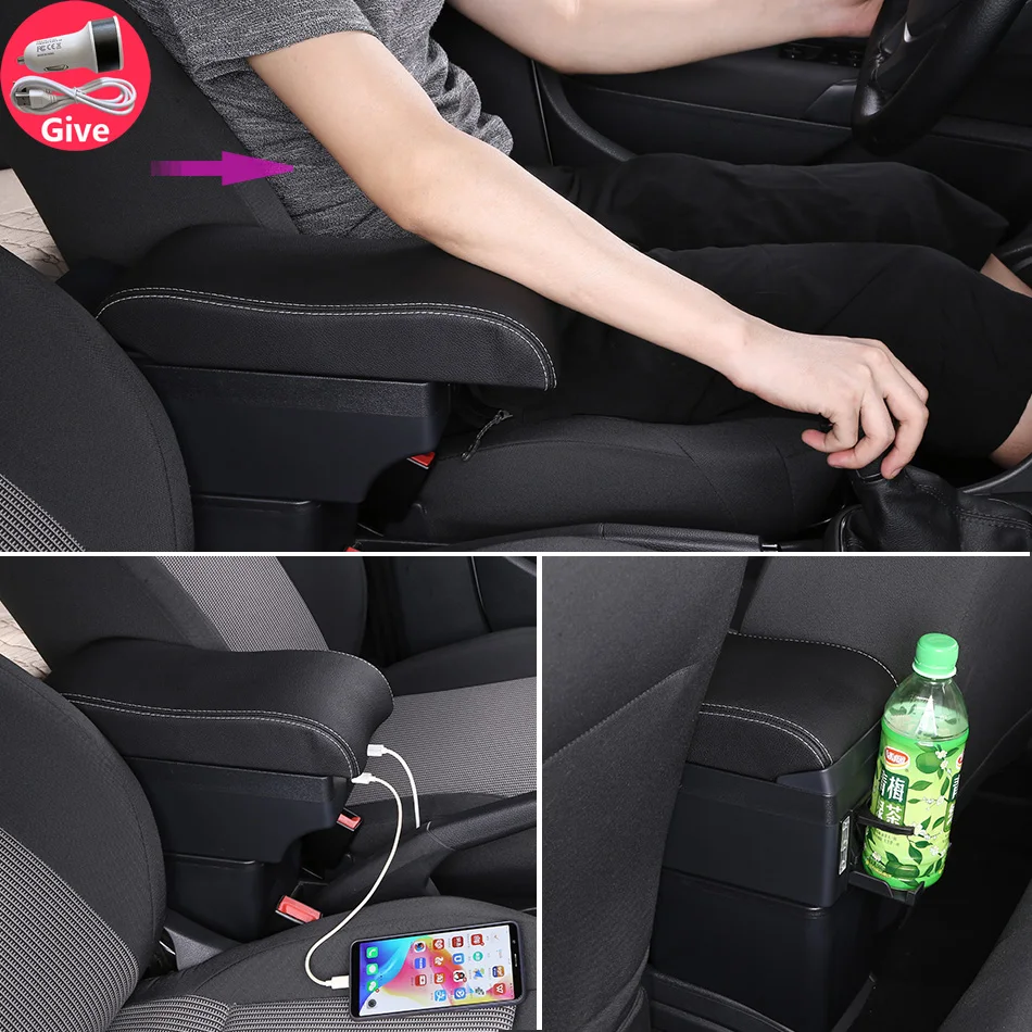 For Seat Ibiza Armrest For Seat Ibiza 6j Ibiza 6L Car Armrest Box Curved Surface leather Storage Box Simple installation Interio