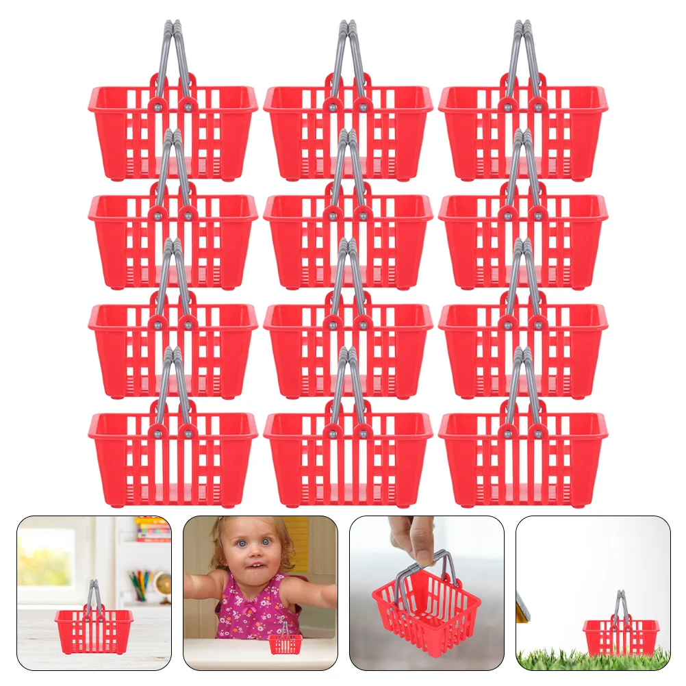 12 Pcs Mini Shopping Basket Pretend Toy Kids Plaything Desktop Plastic with Handle Playing House Child