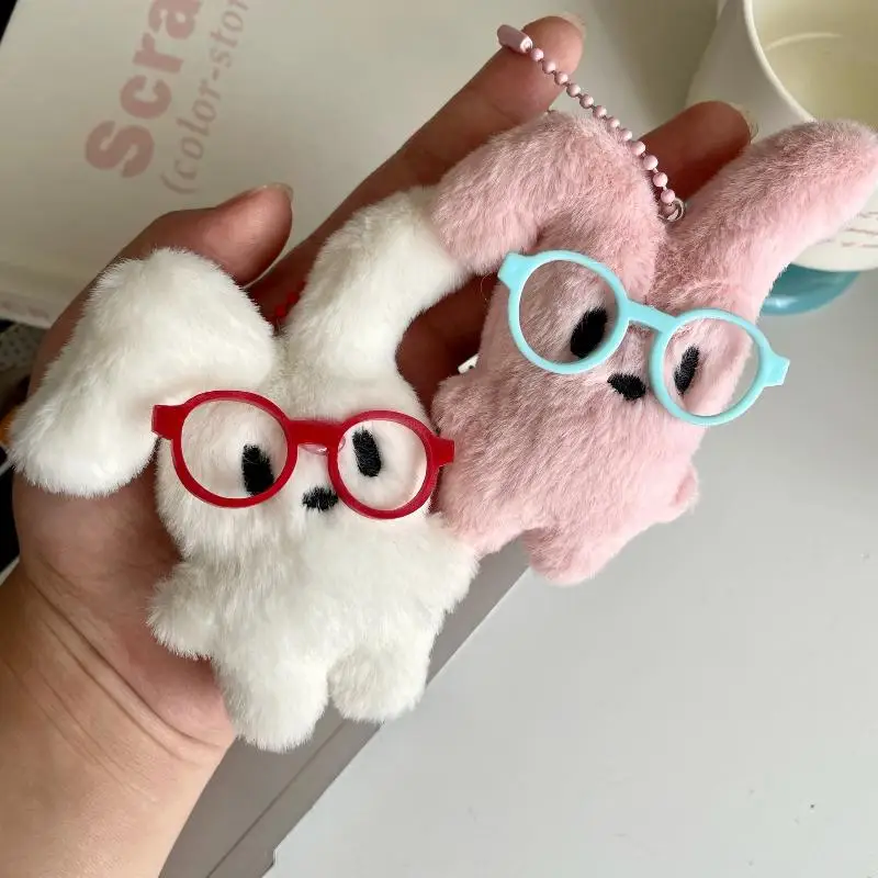 Neue Nette Cartoon Plüsch Kaninchen Rote Gläser Schlüssel Ketten Tasche Anhänger Dekoration Schlüsselring Student Rucksack Hängen Paar Geschenke