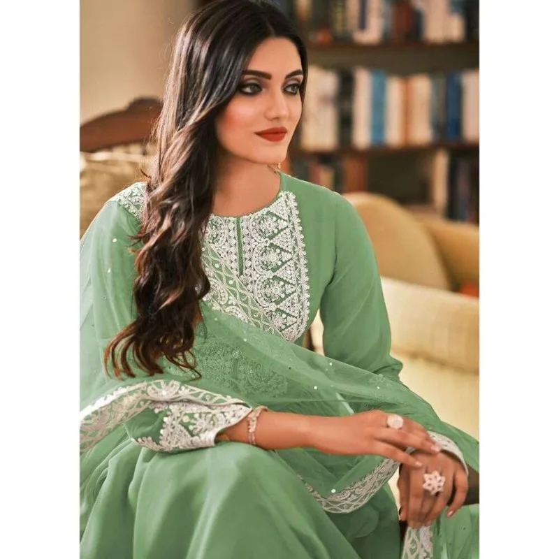 New Indian Pakistani Style Worked Salwar Kameez Dress Ethnic Style Plazzo Suits