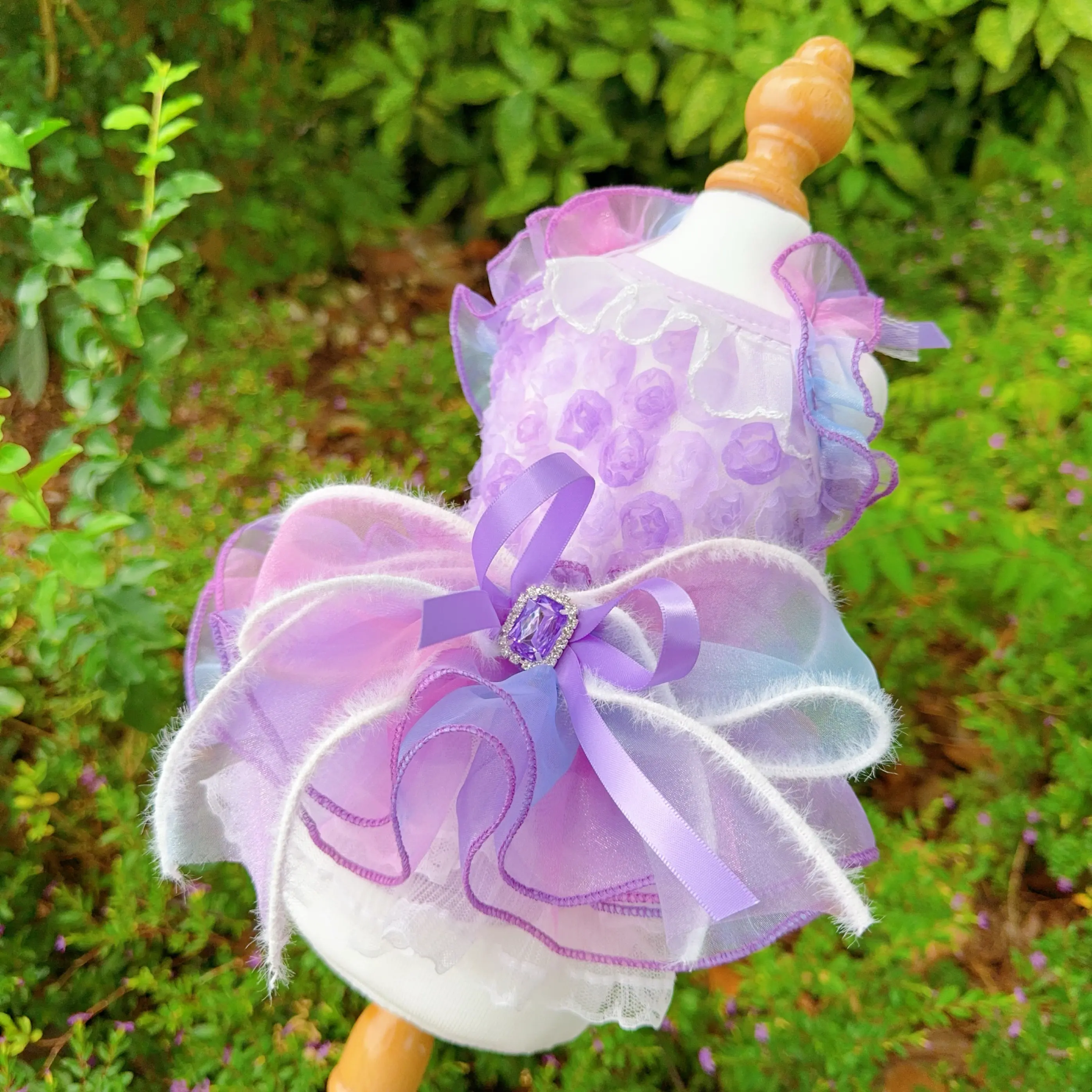

Handmade Pet Dog Clothes Summer Fashion Purple Flower Lace Bow Wing Princess Dress for Small Medium Dog Party Puppy Cat Clothing