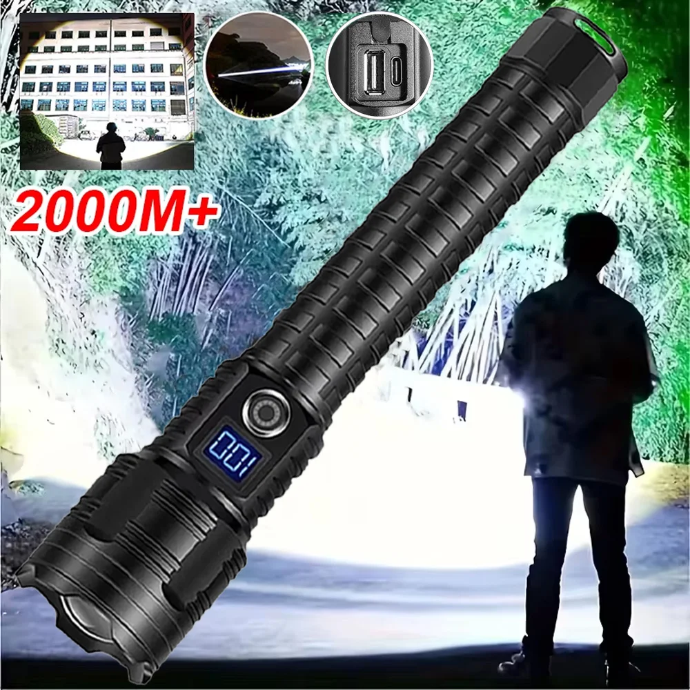 Most Powerful LED Flashlight 1000000LM Rechargeable Flashlight Long Range 2000M Tactical Torch Outdoor Emergency Camping Lantern