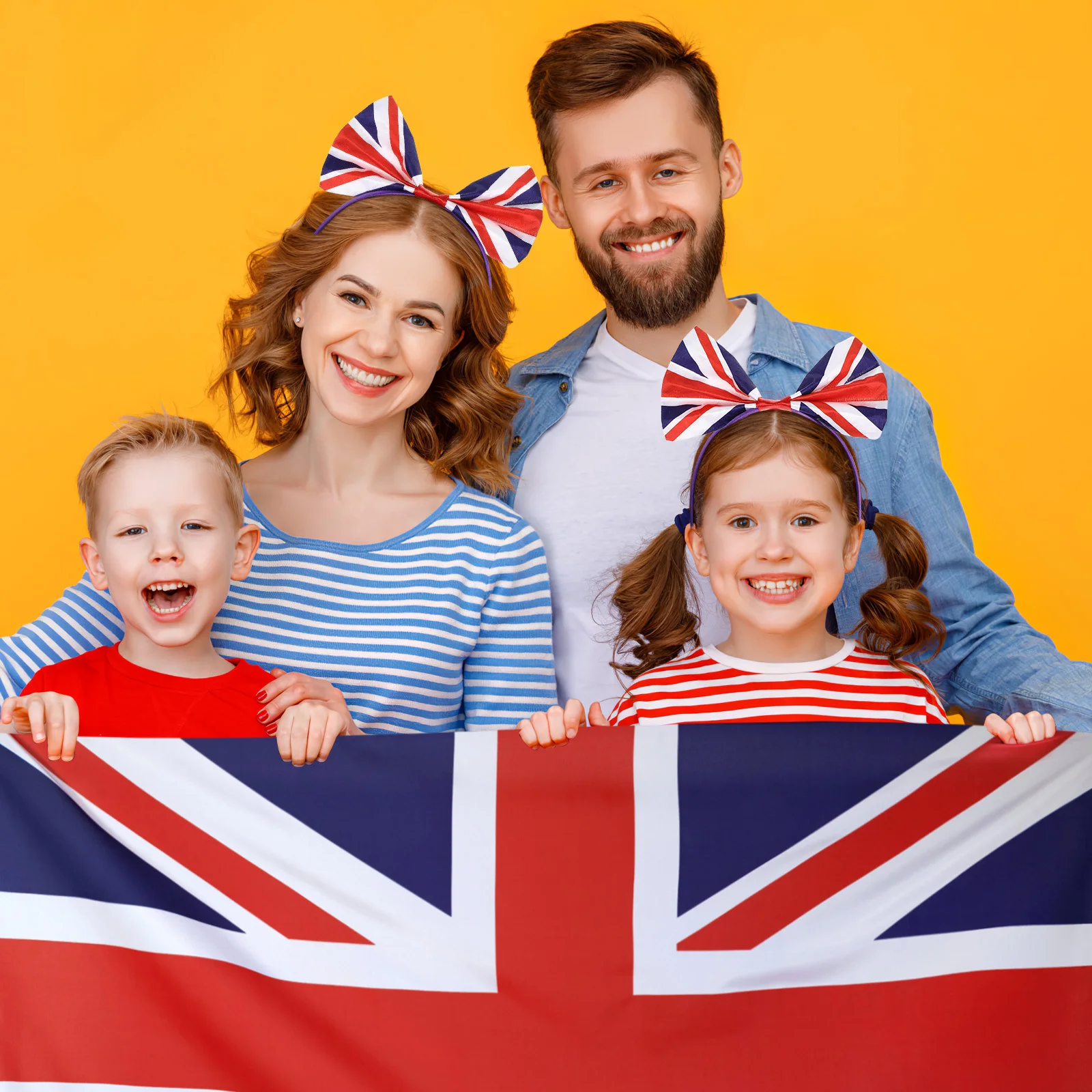 

2Pcs England Flag Bowknot Headband Hair Loop Satin Wrapped Lightweight Hair Accessories Party Birthday Garden Bow Headdress