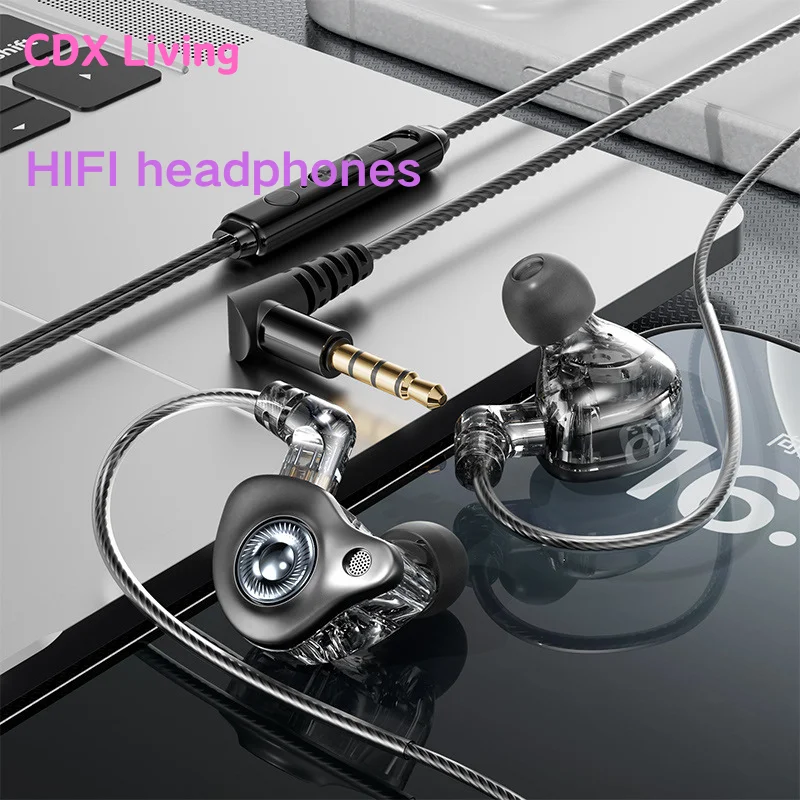 HIFI headphones for computer, mobile phone games, with built-in microphone, dynamic diaphragm, plug-and-play, detachable cable