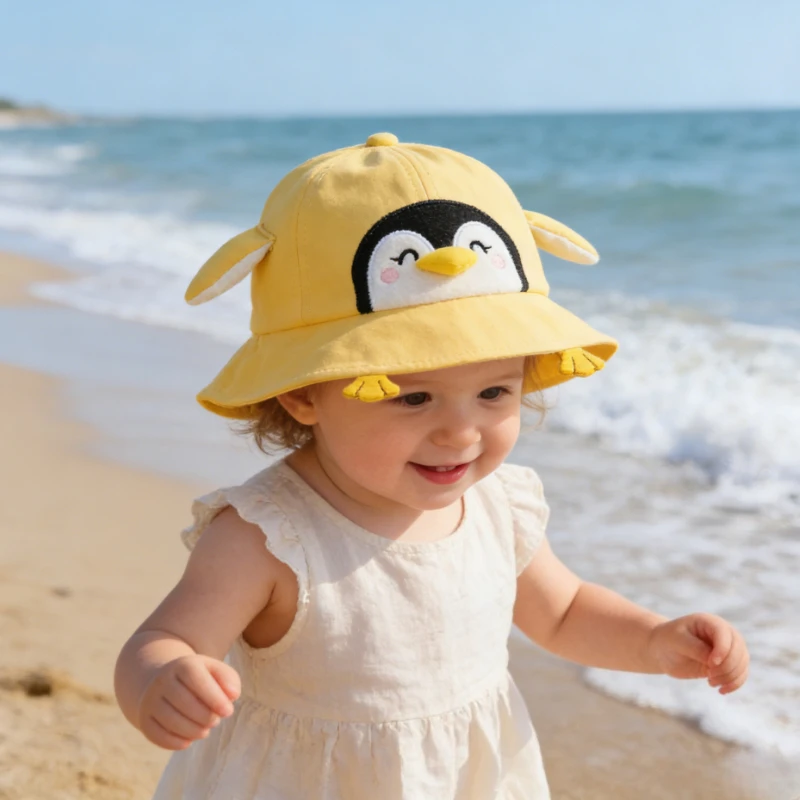 New Baby Penguin Fisherman Hat 50cm 1-3 Years Kids Cartoon Sun Hat Spring Summer Korean Style Ins 1-3 Years Boy Toddler Cap