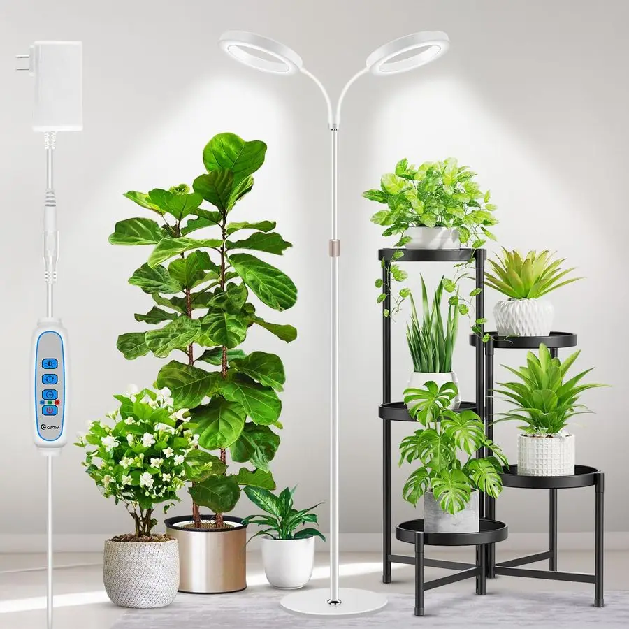 

Plant Light for Indoor Plants, 2 Head Full Spectrum Grow Light with 68 Adjustable Stand for Growing Large Tall Plants, White Hal