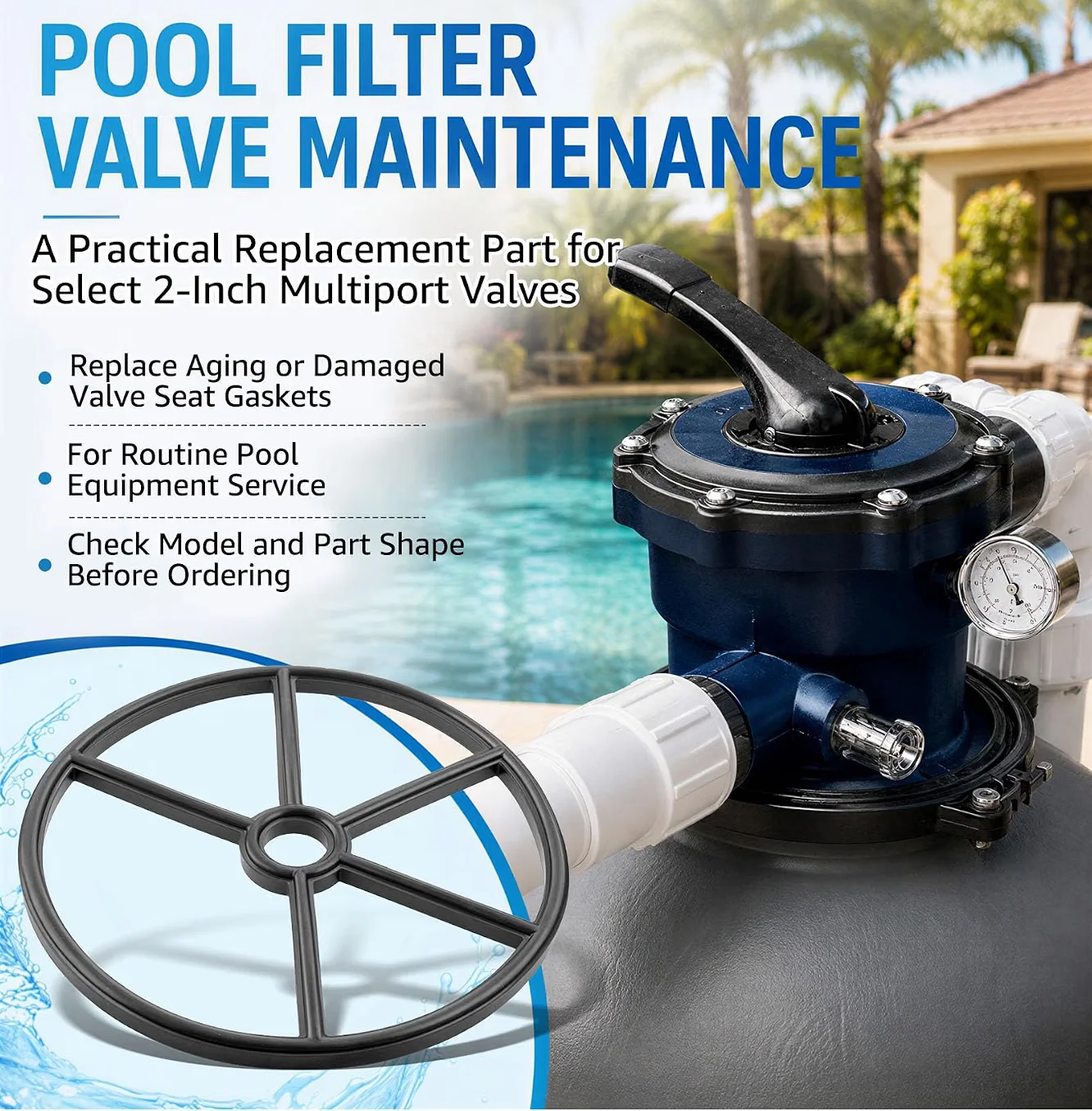 5pcs SPX0715D Pool Valve Seat Gasket Replacement for Hayward 2” Vari-Flo SP715 SP716 Multiport Valve Swimming Pool Sand Filter